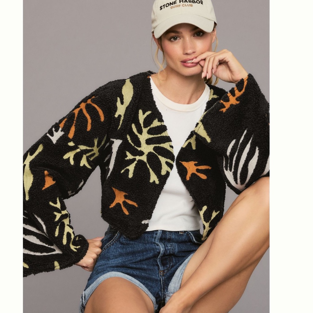 NWT - By Anthropologie Embroidered Faux Fur Shrug